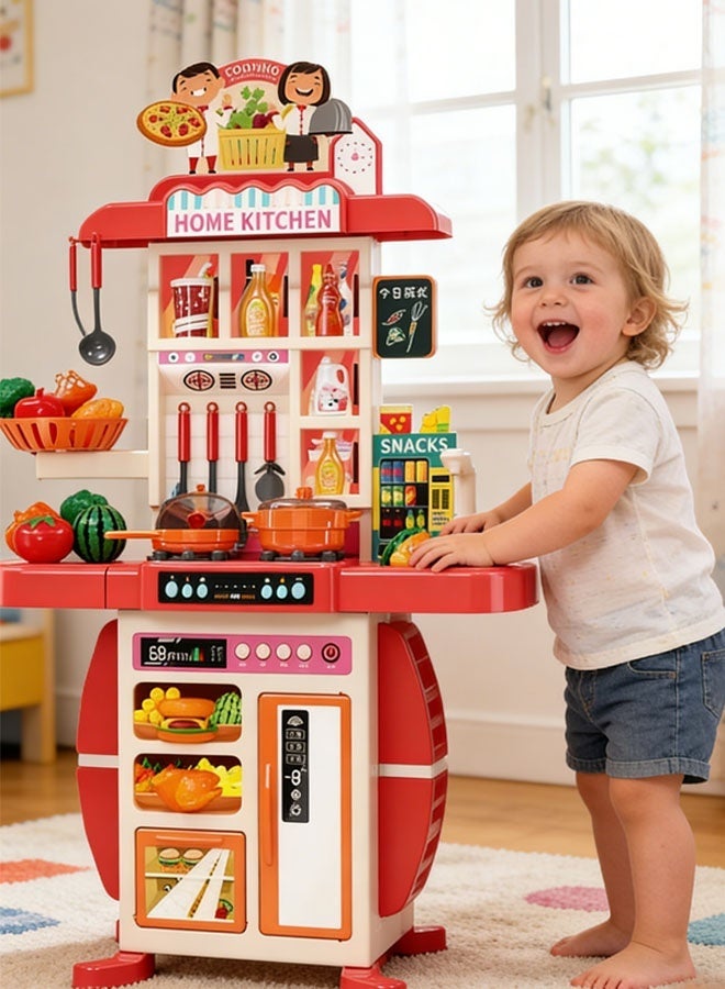 مجموعة ألعاب المطبخ، 54 قطعة من ألعاب المطبخ الجميلة والتظاهرية، مجموعة ألعاب تقطيع المطبخ للأطفال، تظاهر بطهي الفواكه والخضروات والوجبات السريعة، هدية تعليمية لأعياد ميلاد الأطفال - Image 3