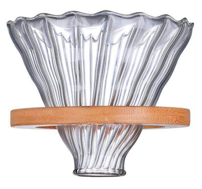 COFISUKI Glass Coffee DripperFilter Glass Pour Over Coffee Cone with Bamboo Stand Drip Coffee Maker Funnel Accessories for Home or Office 15 Cups