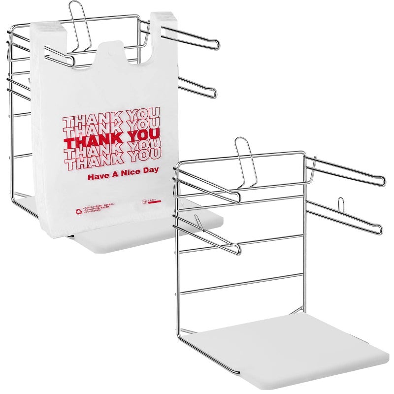 Ferraycle 2 Pcs Plastic Grocery Bag Holder Shopping Rack Fits 11W x 6 D x 21 H T Shirt Rack Plastic Bag Organizer with PP Base for Grocery Store 12 W x 12 L x 16 H