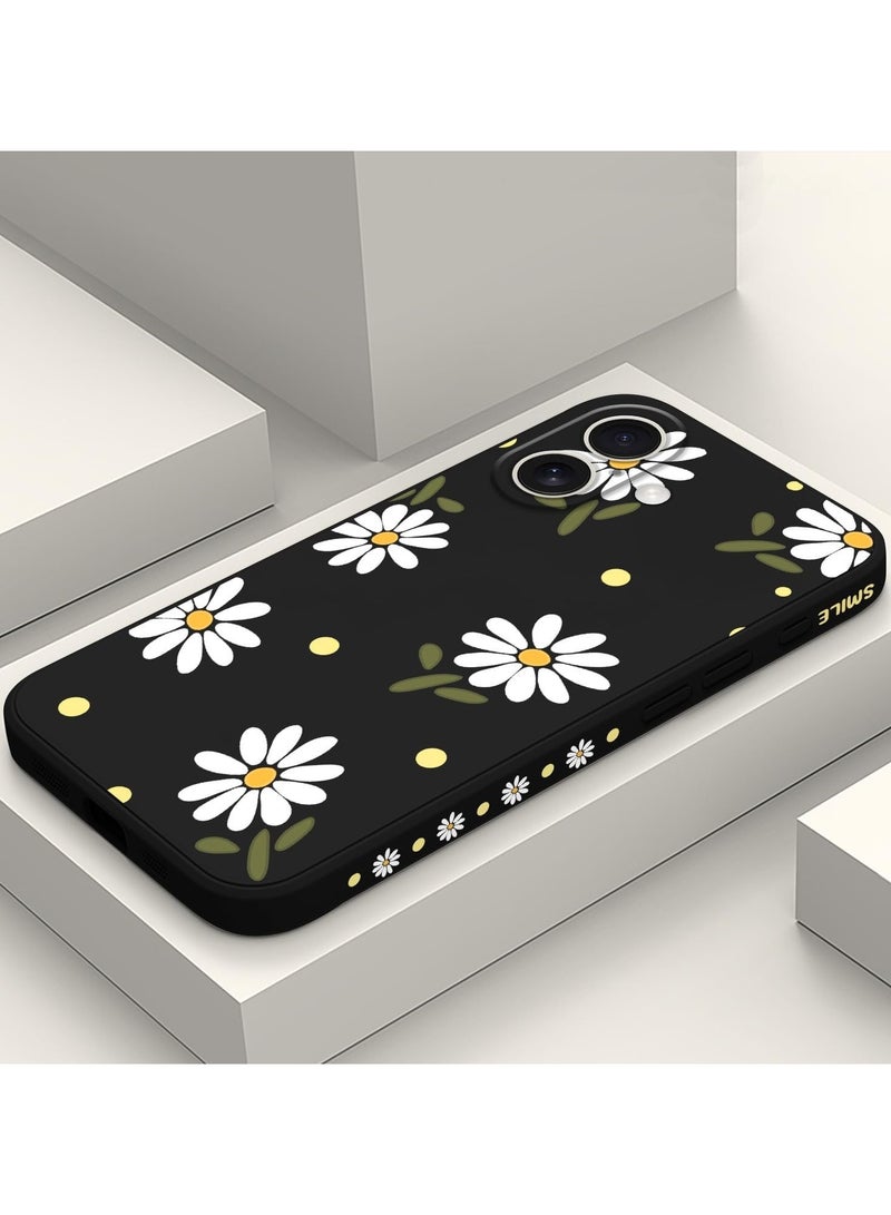 غطاء هاتف ناعم ومقاوم للخدش وخفيف الوزن بتصميم زهري لهاتف iPhone 16 بحجم 6.1 بوصة - أقحوان أسود - Image 2