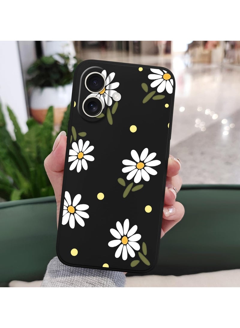 غطاء هاتف ناعم ومقاوم للخدش وخفيف الوزن بتصميم زهري لهاتف iPhone 16 بحجم 6.1 بوصة - أقحوان أسود - Image 3