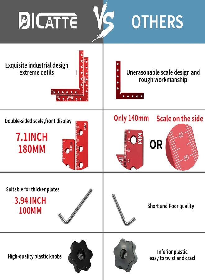 DICATTE 90 Degree Positioning Square Right Angle Clamp 7.1" x 7.1" Aluminum Alloy Woodworking Carpenter Tool,4 Pcs Right Angle Clamps With 8 Clamps,For Picture Frame Box Cabinets Drawers - Image 2