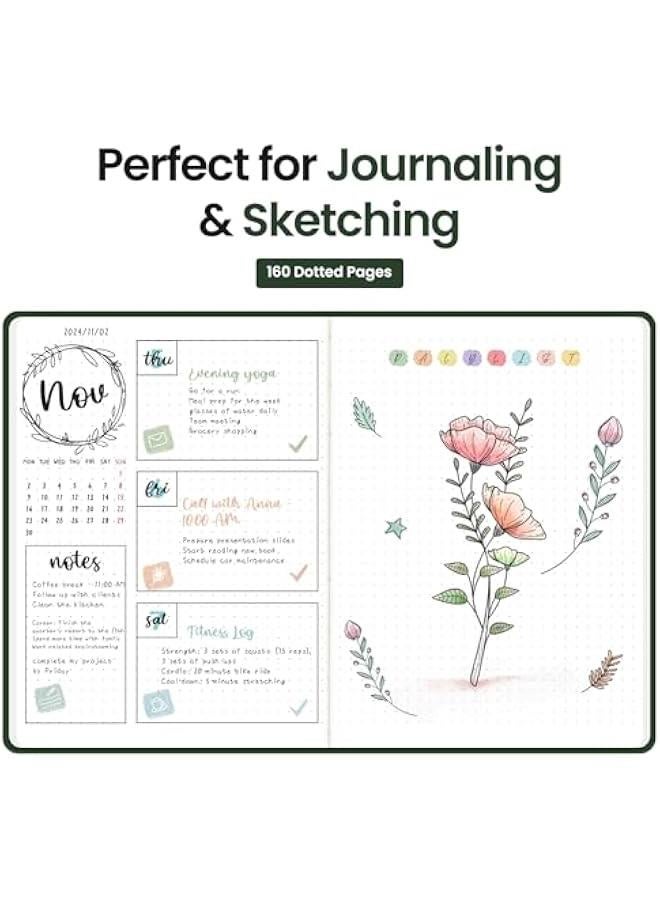 Arabest Bullet Dotted Journal Notebook for Women & Men, Hardcover Leather Journal for Writing, A5 Bullet Journaling Notebook for Work & Sketching, Perfect for Office School Home Supplies, 160 s, Dark Green - Image 3