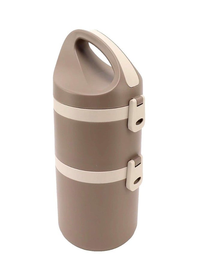 VENTRICE Portable Double Layer Lunch Box with Handle – Leakproof Insulated Food Storage Container, Stackable Bento Lunch Carrier for Office, School & Travel, Durable BPA-Free Tiffin Box (Brown & Beige) - Image 1