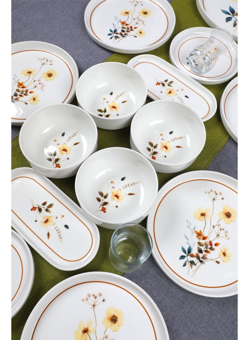 Noon East 27 Piece Porcelain Dinnerware Set, 1x27cm Dinner Plate, 6x20cm Salad Plates, 6x15cm Saucer Plates, 2x26cm Oval Plates, 2x20cm Oval Plates, 4x Bowls, 6xGlass Cups | Dishwasher and Microwave Safe | Floral Garden Design - Image 3