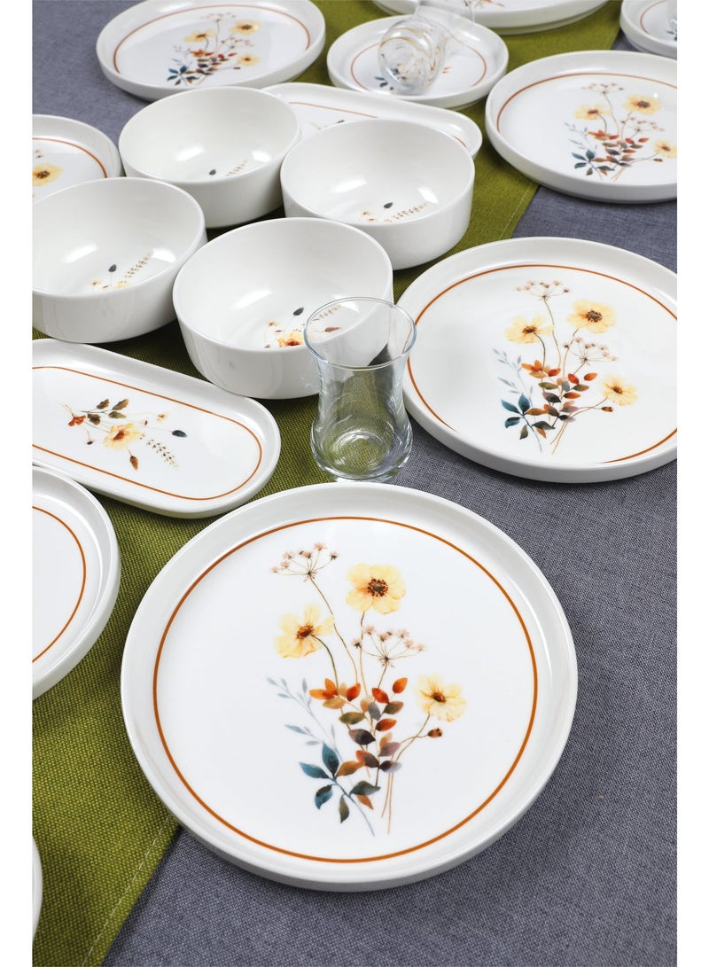 Noon East 27 Piece Porcelain Dinnerware Set, 1x27cm Dinner Plate, 6x20cm Salad Plates, 6x15cm Saucer Plates, 2x26cm Oval Plates, 2x20cm Oval Plates, 4x Bowls, 6xGlass Cups | Dishwasher and Microwave Safe | Floral Garden Design - Image 2