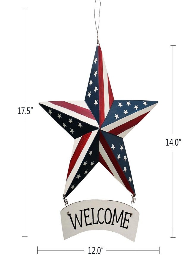 Linfevisi Metal American Flag Barn Star Wall Decor Patriotic Hanging USA Red White Blue Star Stripes Welcome Wall Art Outdoor 4th of July Decorations for Door Window Outside Country Farmhouse 12 Inch - Image 2