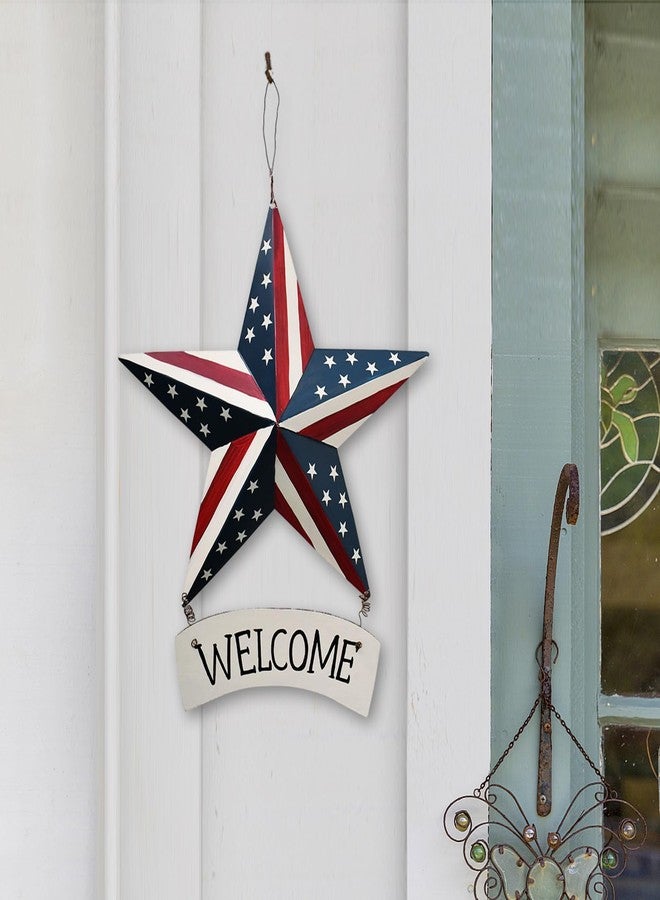 Linfevisi Metal American Flag Barn Star Wall Decor Patriotic Hanging USA Red White Blue Star Stripes Welcome Wall Art Outdoor 4th of July Decorations for Door Window Outside Country Farmhouse 12 Inch - Image 3