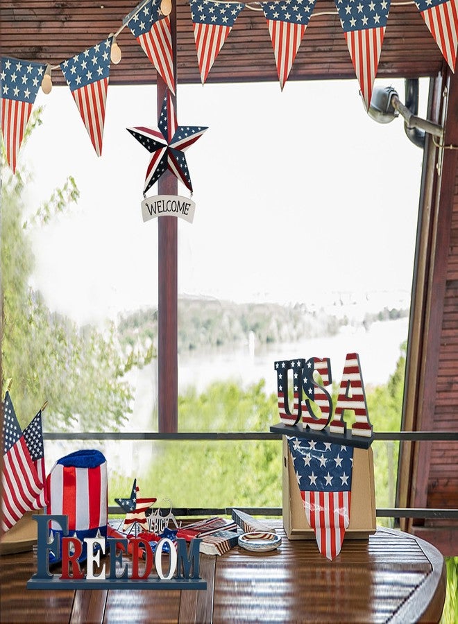 Linfevisi Metal American Flag Barn Star Wall Decor Patriotic Hanging USA Red White Blue Star Stripes Welcome Wall Art Outdoor 4th of July Decorations for Door Window Outside Country Farmhouse 12 Inch - Image 4