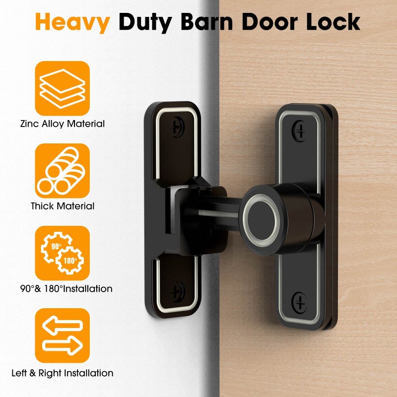 MeBantoo Sliding Barn Door Lock Hardware  90 Degree Locks For Barn Doors  Flip Gate Latches For Barn  Garden  Bathroom  Outdoor  Garage  Window (Luminous Black) - Image 2