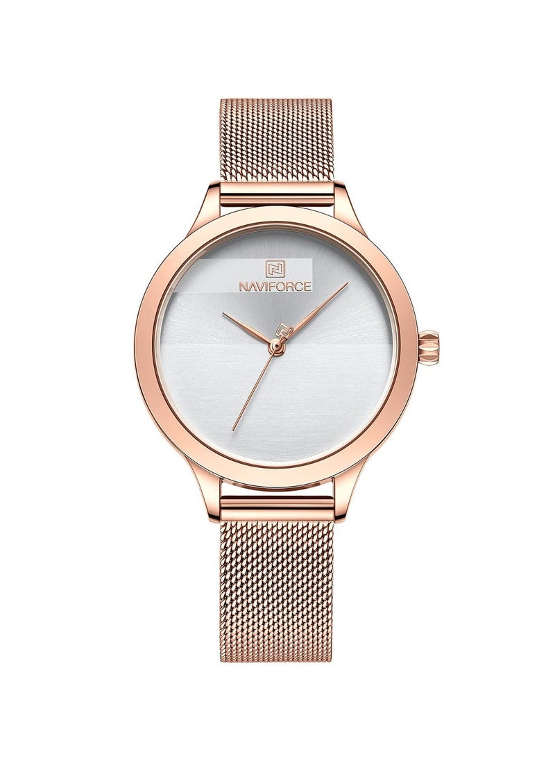NAVIFORCE - Elegant Women's Quartz Watch Stylish Round Dial with Minimalist Design Stainless Steel Mesh Strap Fashionable Timepiece for Everyday Wear and Special Occasions - Image 1