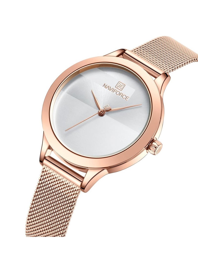 NAVIFORCE - Elegant Women's Quartz Watch Stylish Round Dial with Minimalist Design Stainless Steel Mesh Strap Fashionable Timepiece for Everyday Wear and Special Occasions - Image 1