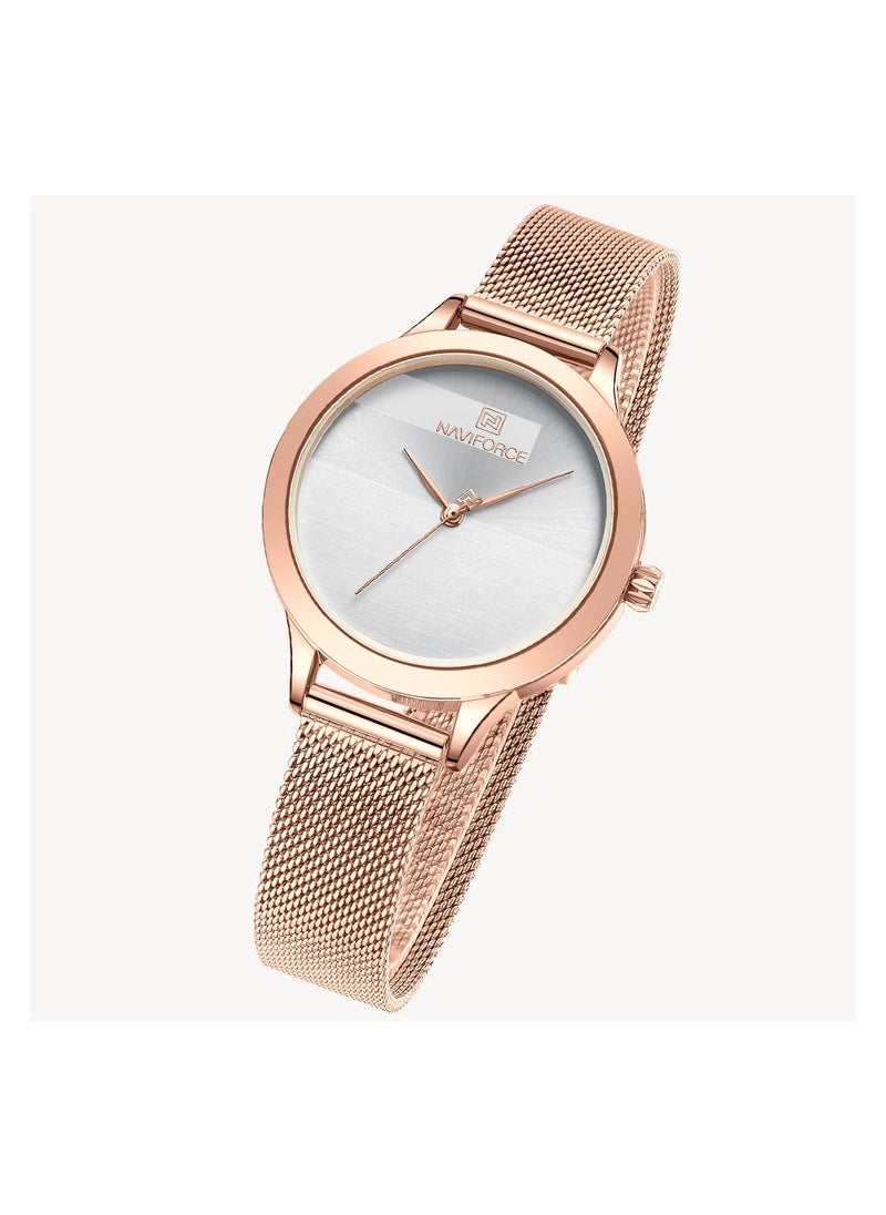 NAVIFORCE - Elegant Women's Quartz Watch Stylish Round Dial with Minimalist Design Stainless Steel Mesh Strap Fashionable Timepiece for Everyday Wear and Special Occasions - Image 1