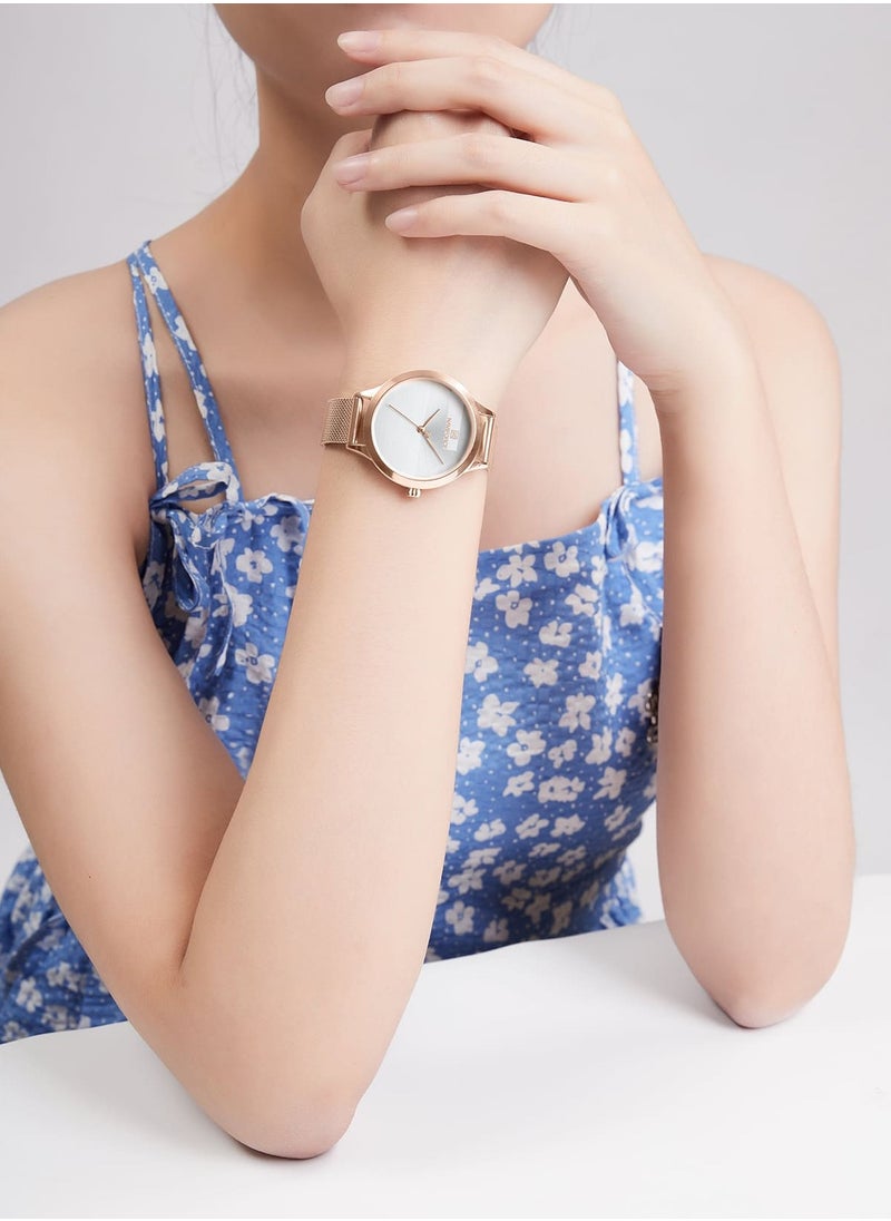 NAVIFORCE - Elegant Women's Quartz Watch Stylish Round Dial with Minimalist Design Stainless Steel Mesh Strap Fashionable Timepiece for Everyday Wear and Special Occasions - Image 1