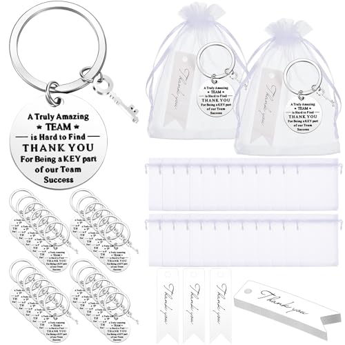 Kigeli 72 Pcs Thank You Gifts Bulk for Team Employee Appreciation Gifts 24 Coworkers Inspirational Keychains 24 White Organza Bags 24 Thank You Cards for Coworker Social Worker Volunteer Christmas Favors - Image 1