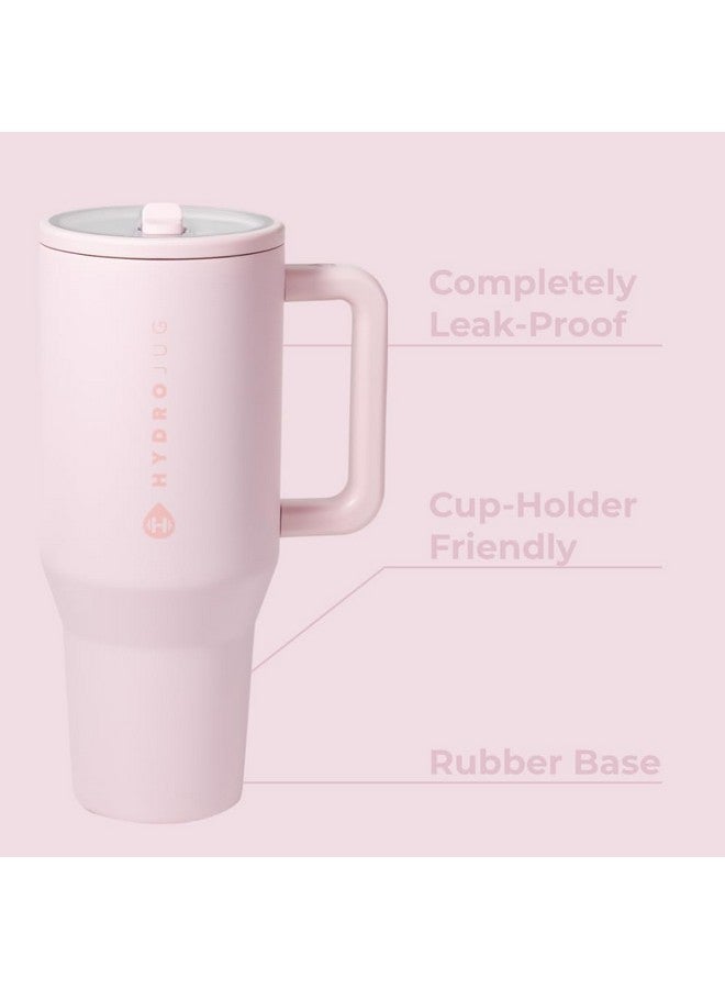 HydroJug هيدروجوج ترافيلر - زجاجة ماء سعة 32 أونصة مع مقبض وقشة قابلة للطي - تناسب حاملة الأكواب، كوب مقاوم للتسرب - مصنوع من الفولاذ المقاوم للصدأ المعزول وقاعدة مطاطية - هدايا للنساء والرجال، رمال وردية - Image 2