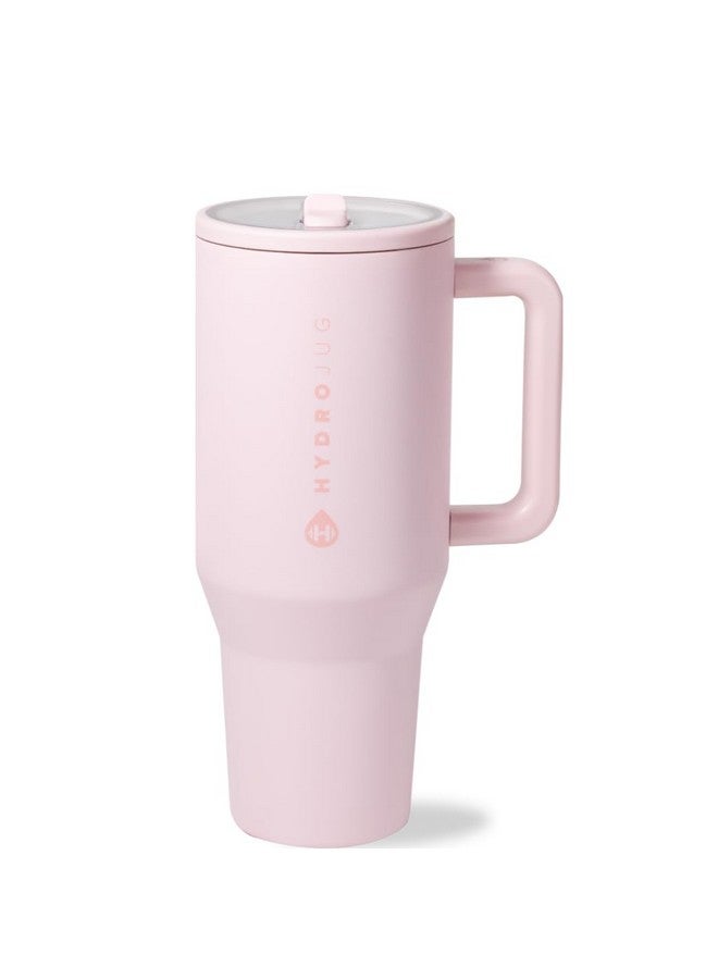 HydroJug هيدروجوج ترافيلر - زجاجة ماء سعة 32 أونصة مع مقبض وقشة قابلة للطي - تناسب حاملة الأكواب، كوب مقاوم للتسرب - مصنوع من الفولاذ المقاوم للصدأ المعزول وقاعدة مطاطية - هدايا للنساء والرجال، رمال وردية - Image 1