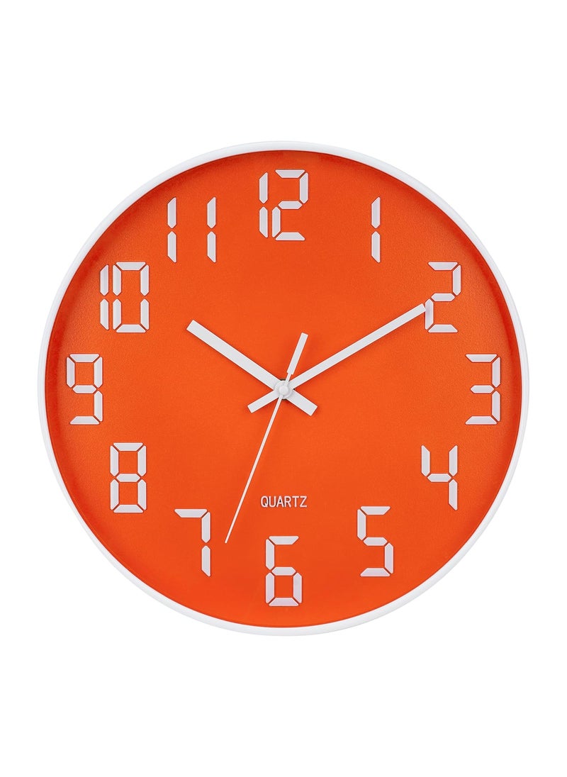 Skytone - SKYTONE Wall Clock,Clock for Home,12" Silent Quartz Decorative Clock,Non-Ticking Clock Battery Operated Round Easy to Read (Orange White) - Analog,Plastic - Image 1