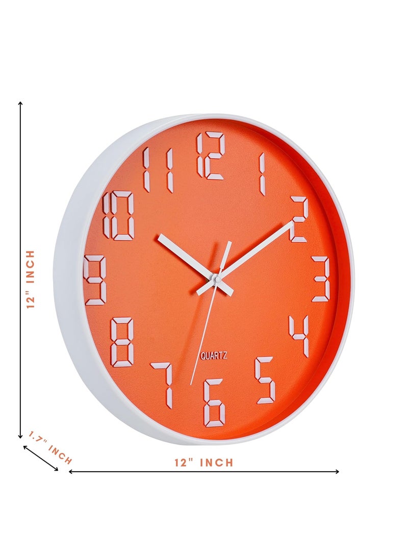 Skytone - SKYTONE Wall Clock,Clock for Home,12" Silent Quartz Decorative Clock,Non-Ticking Clock Battery Operated Round Easy to Read (Orange White) - Analog,Plastic - Image 1