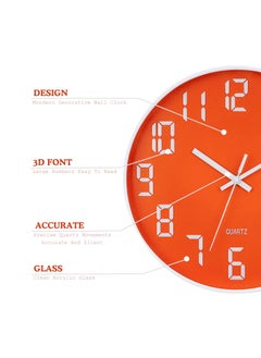 Skytone SKYTONE Wall Clock,Clock for Home,12" Silent Quartz Decorative Clock,Non-Ticking Clock Battery Operated Round Easy to Read (Orange White) - Analog,Plastic  - Image 3