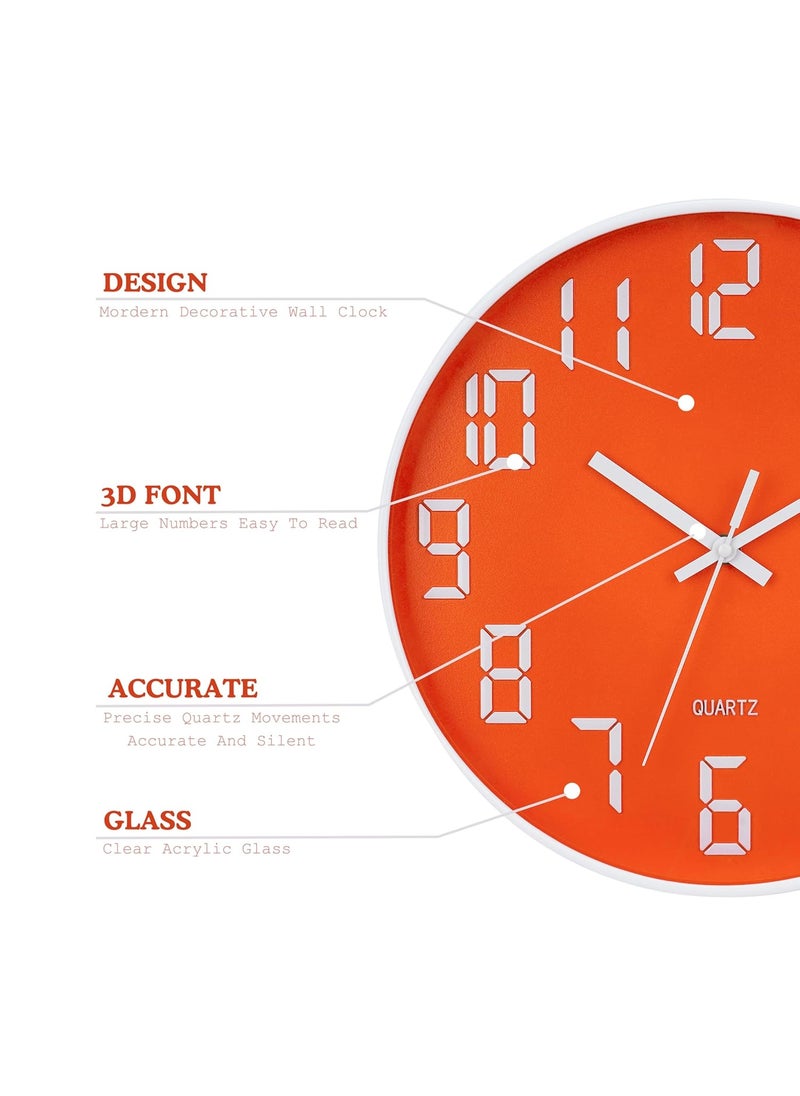 Skytone - SKYTONE Wall Clock,Clock for Home,12" Silent Quartz Decorative Clock,Non-Ticking Clock Battery Operated Round Easy to Read (Orange White) - Analog,Plastic - Image 1