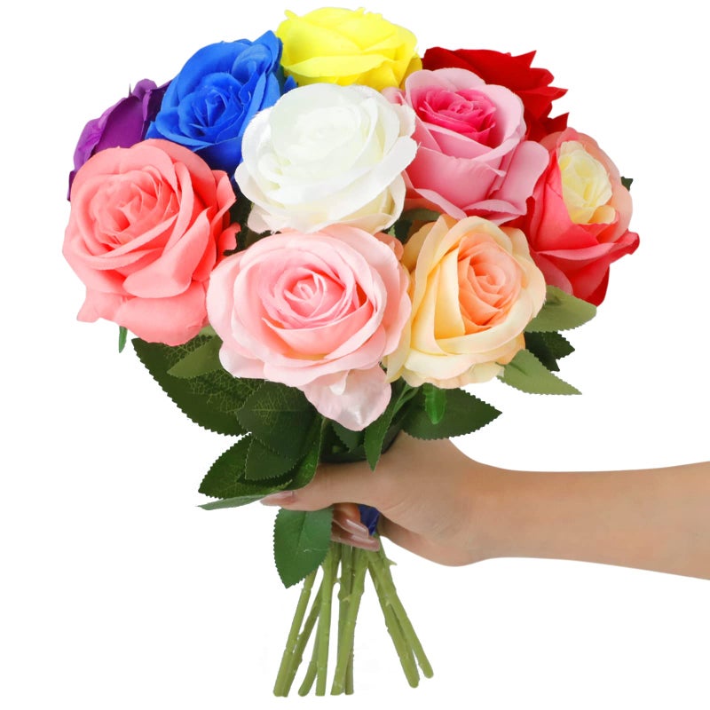 RETON 10 Pcs Artificial Silk Rose Flower Realistic Roses Fake Flowers for DIY Wedding Bouquets Centerpieces Party Garden Home Floral Arrangement Decoration  50cm Multicolor