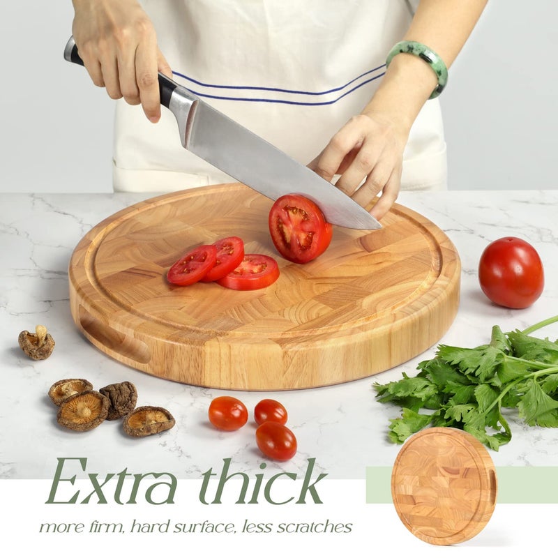 FANICHI Extra Large & Thick Wood Cutting Board 13 x 13 x1.5 Inch, End Grain Built-In Compartment and Juice Canal, Heavy Duty Chopping Board, Thick Carving Board for Bread Fruits (Round: 13 x 13 x 1.5 inch) - Image 5