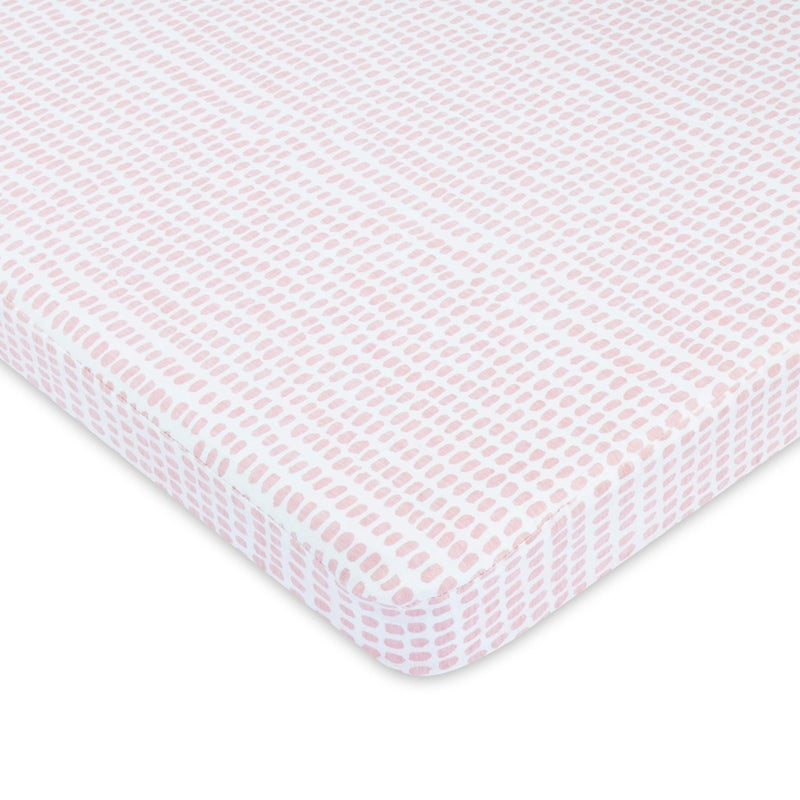 Ely's & Co. Elyâ€™s & Co. Waterproof Pack and Play/Mini Crib Sheets â€“ All-in-One Mattress Protector and Fitted Playard Sheets â€“ Jersey Cotton â€“ Mauve Pink Splash & Stripes, Baby Girl Nursery Bedding â€“ 2-Pack - Image 3