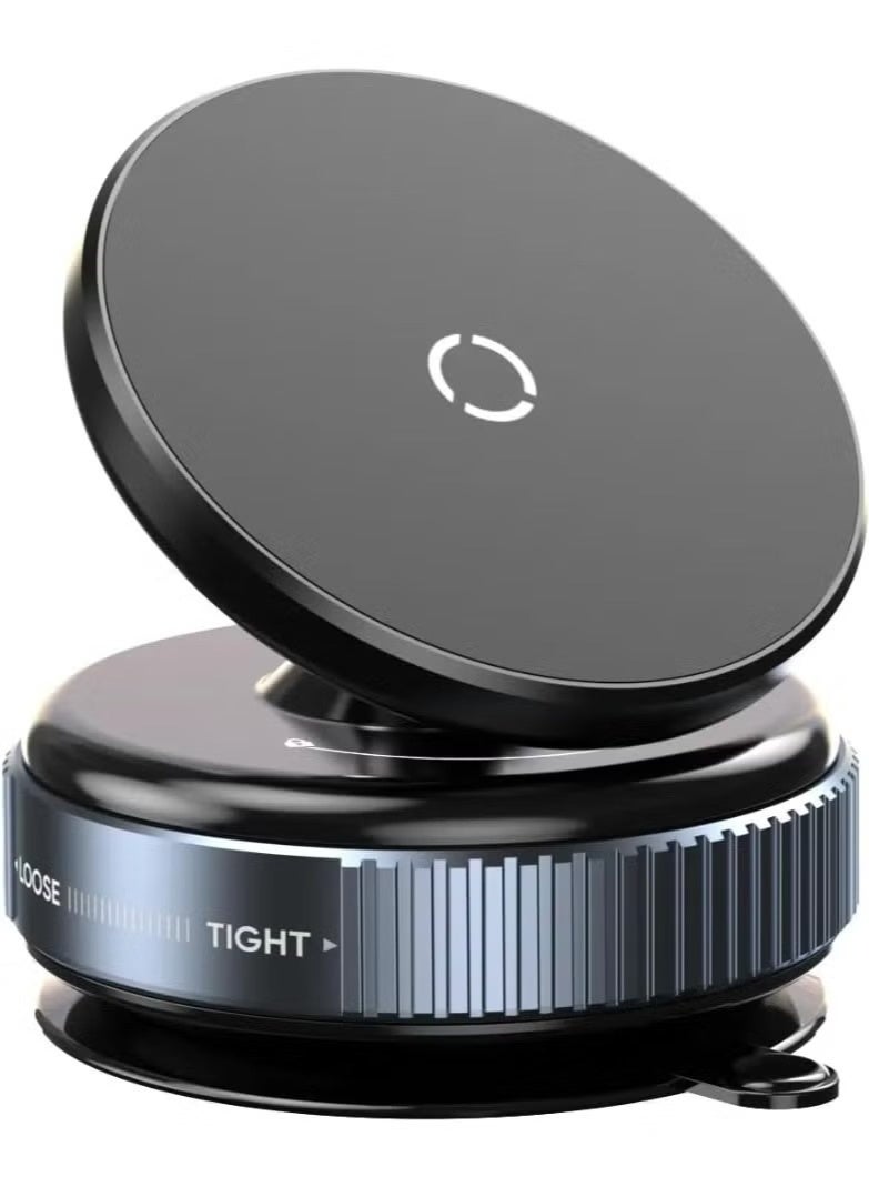 Vacuum Suction Magnetic Phone Holder for Car – Wireless Stand with Strong Suction Cup Base, 360° Rotation, Universal Magnetic Car Mount for Smartphones – Black - Image 1