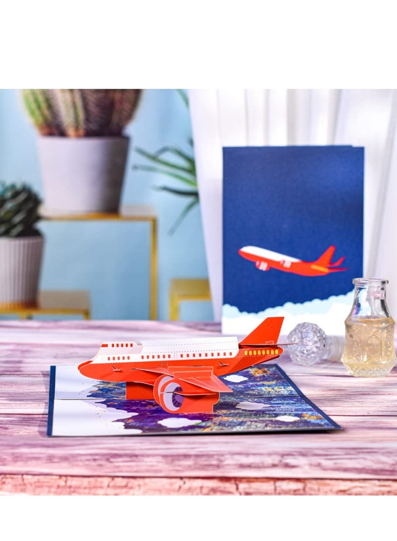 3D Airplane Pop-Up Card - Handmade Greeting Card for All Occasions: Happy Birthday, Anniversary, Graduation, Congratulations, Father's Day, Retirement, Get Well Wishes for Pilots & Travelers.
