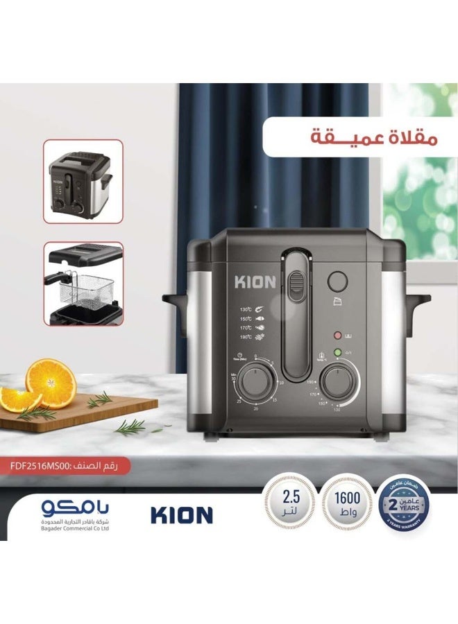 Deep Fryer Plastic & Stainless Steel Body With Timer & Temperature Control 130°C-190°C With Glass Window 2.5 L 1600 W FDF2516MS00 Black