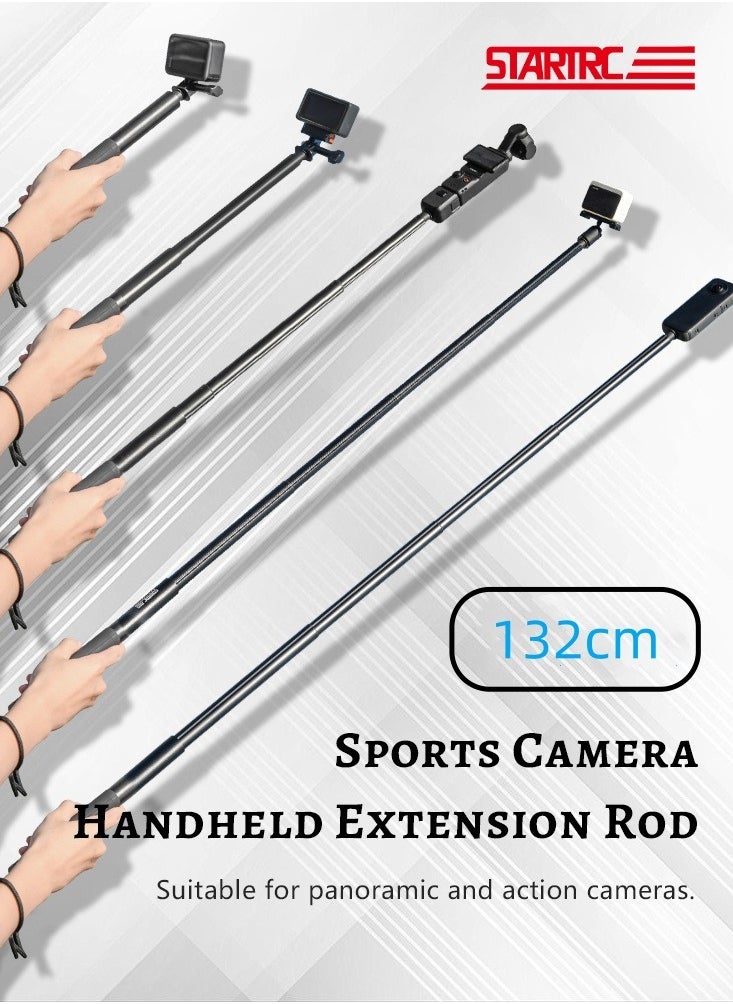 Invisible Selfie Stick, 1/4 Extended Monopod Pole, Solid and Compact Design for Insta360, for GoPro, for DJI, Action Camera, 52''(132cm)