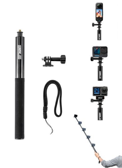 Invisible Selfie Stick, 1/4 Extended Monopod Pole, Solid and Compact Design for Insta360, for GoPro, for DJI, Action Camera, 52''(132cm)