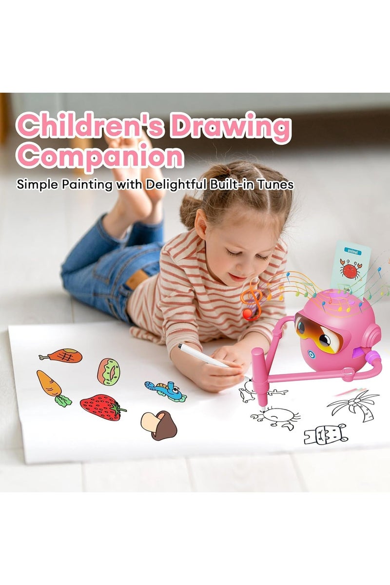 MOMENT MOMENT Drawing Robot for Kids, Interactive Educational Drawing Robot for Kids, Magic Painting Robot Toy with 100 Word Cards & 12 Color Pens for Girls and Boys Age 3+ (Pink) - Image 3