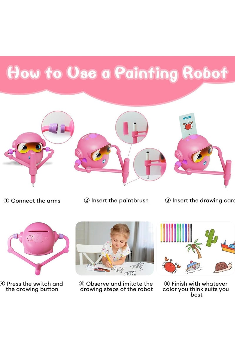 MOMENT MOMENT Drawing Robot for Kids, Interactive Educational Drawing Robot for Kids, Magic Painting Robot Toy with 100 Word Cards & 12 Color Pens for Girls and Boys Age 3+ (Pink) - Image 4