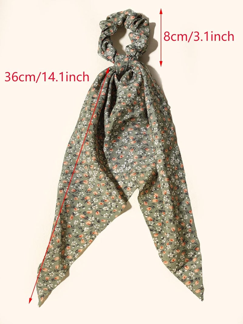 LFOUVRE 3pcs Women Ribbon Scrunchies Bow Knotted Classic Floral Pattern Hair Ties Vintage Bunny Ear Ponytail Holders Hair Accessories - Image 5