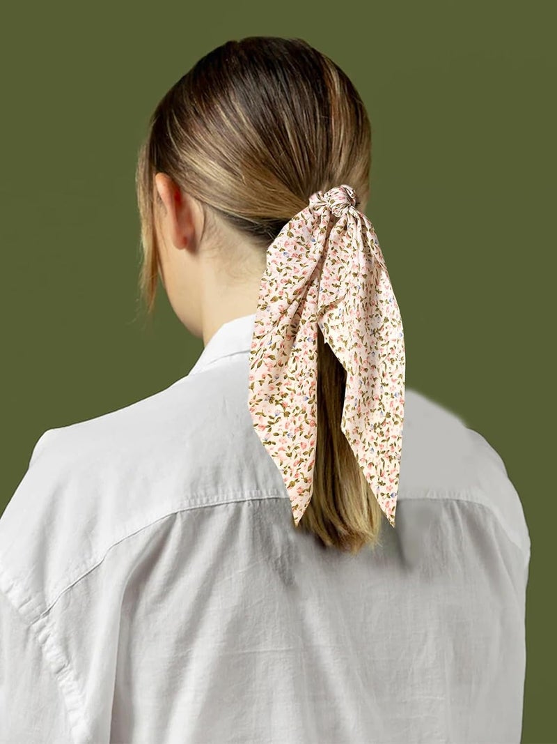 LFOUVRE 3pcs Women Ribbon Scrunchies Bow Knotted Classic Floral Pattern Hair Ties Vintage Bunny Ear Ponytail Holders Hair Accessories - Image 3