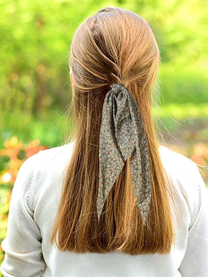LFOUVRE 3pcs Women Ribbon Scrunchies Bow Knotted Classic Floral Pattern Hair Ties Vintage Bunny Ear Ponytail Holders Hair Accessories - Image 4