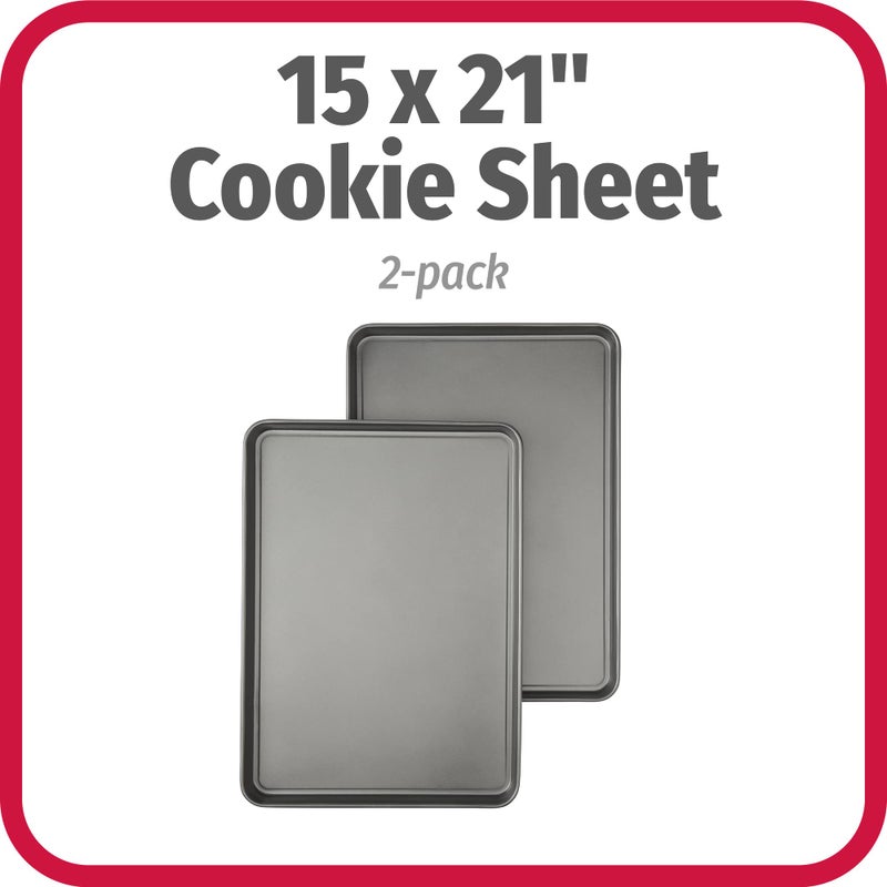 GoodCook Everday Nonstick Carbon Steel 15â€ x 21â€ Baking Sheet Set, 2 Pack â€“ Extra-Large Carbon Steel Cooking Pans, Bakeware Set, Cookie Sheets for Baking, Oven Pan Set - Image 2