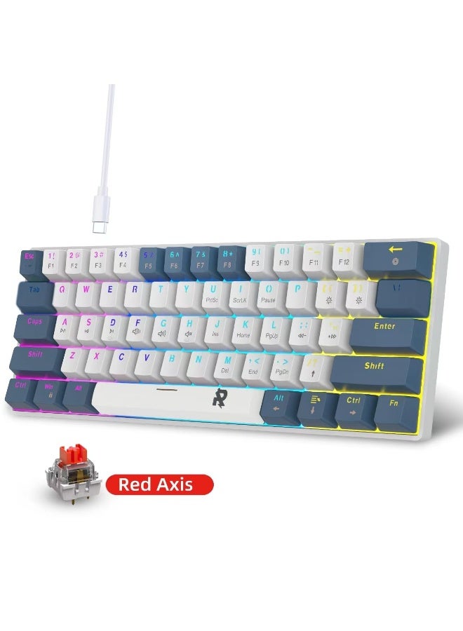 ROCK POW Portable 60% Mechanical Gaming Keyboard, 61keys RGB Backlit Ultra-Compact Mini Keyboard,Wired Office Keyboard Mini Compact for PC/Mac Gamer, Typist,Trip Red Switch