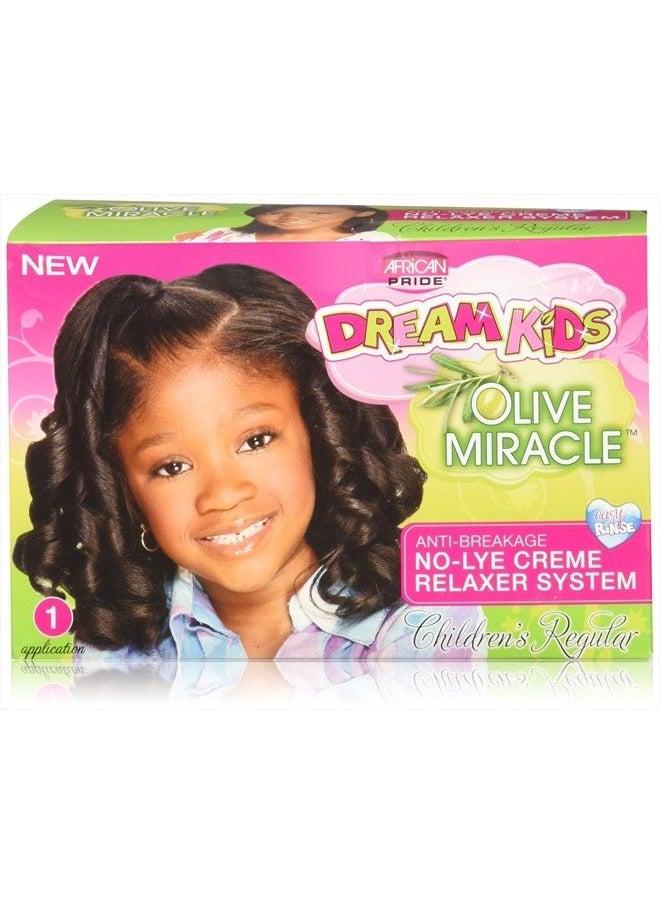 African Pride Dream Kids Olive Miracle Relaxer Regular - Contains Olive Oil, Helps Strengthen & Protect Hair, 1 Kit 