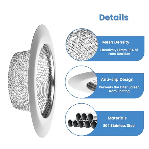Lunyi 2 Pack 4.5 Inch Stainless Steel Sink Strainer Basket - 304 Stainless Steel Kitchen Sink Drain Filter, Universal Sink Mesh Basket, Hair Catcher, Food Waste Strainer, for Most Sinks - Image 4