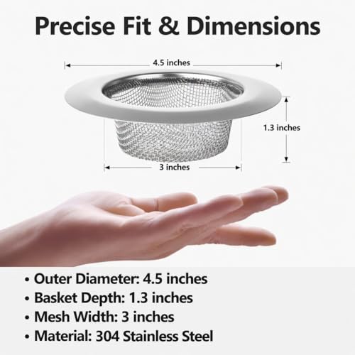 Lunyi 2 Pack 4.5 Inch Stainless Steel Sink Strainer Basket - 304 Stainless Steel Kitchen Sink Drain Filter, Universal Sink Mesh Basket, Hair Catcher, Food Waste Strainer, for Most Sinks - Image 3