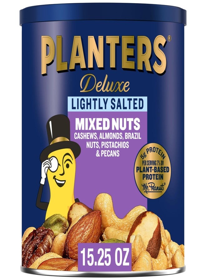 PLANTERS Deluxe Mixed Nuts, Cashews, Almonds, Brazil Nuts Mix, Pistachios, Pecans, Lightly Salted, Snacks for Adults and Kids, Party Snack, 15.25oz - Image 1