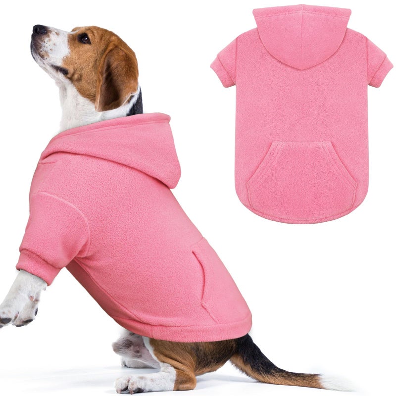 Waoduld Dog Sweaters for Large Dogs,Dog Hoodie,Warm Fleece Sweatshirt with Hood & Pocket,Leash Hole,Cozy Cold Weather Pet Clothes Sweater Hoodie for Large Dogs(Pink,L) - Image 1