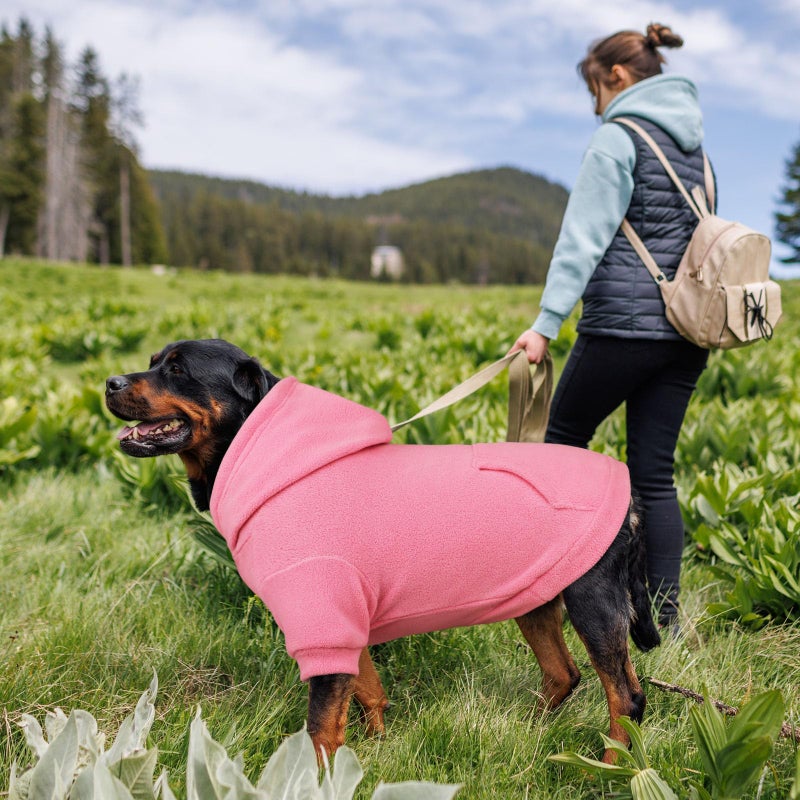 Waoduld Dog Sweaters for Large Dogs,Dog Hoodie,Warm Fleece Sweatshirt with Hood & Pocket,Leash Hole,Cozy Cold Weather Pet Clothes Sweater Hoodie for Large Dogs(Pink,L) - Image 2