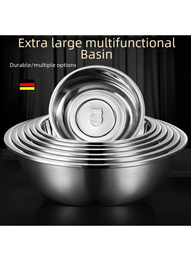 304 Stainless Steel Basin Multi-purpose Basin Large Dish Basin Thickened Soup Basin Canteen Soup Bowl Commercial Bucket Basin-Specifications:Thickened Magnetic {410 Stainless Steel}-Color:32cm Basin
