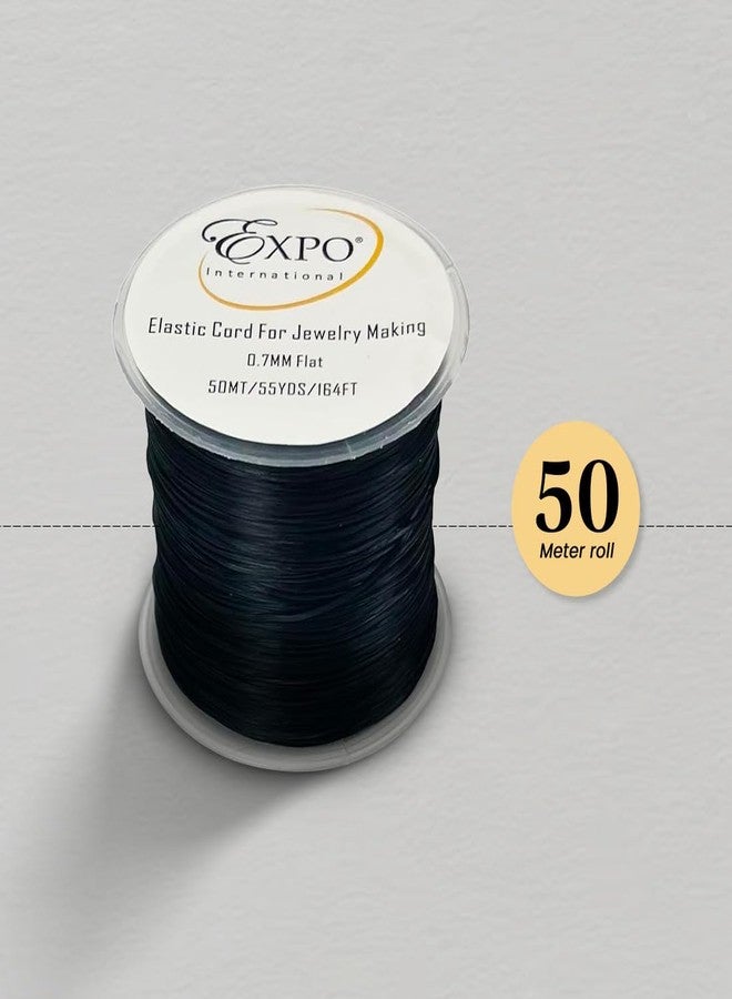 Expo International Elastic String Cord, 0.7 mm Wide Premium Stretchy String Cord for Jewelry Making, Thin Bracelet Cord, Versatile Jewelry Cord, Roll/Spool of 50 Meters, Black - Image 2