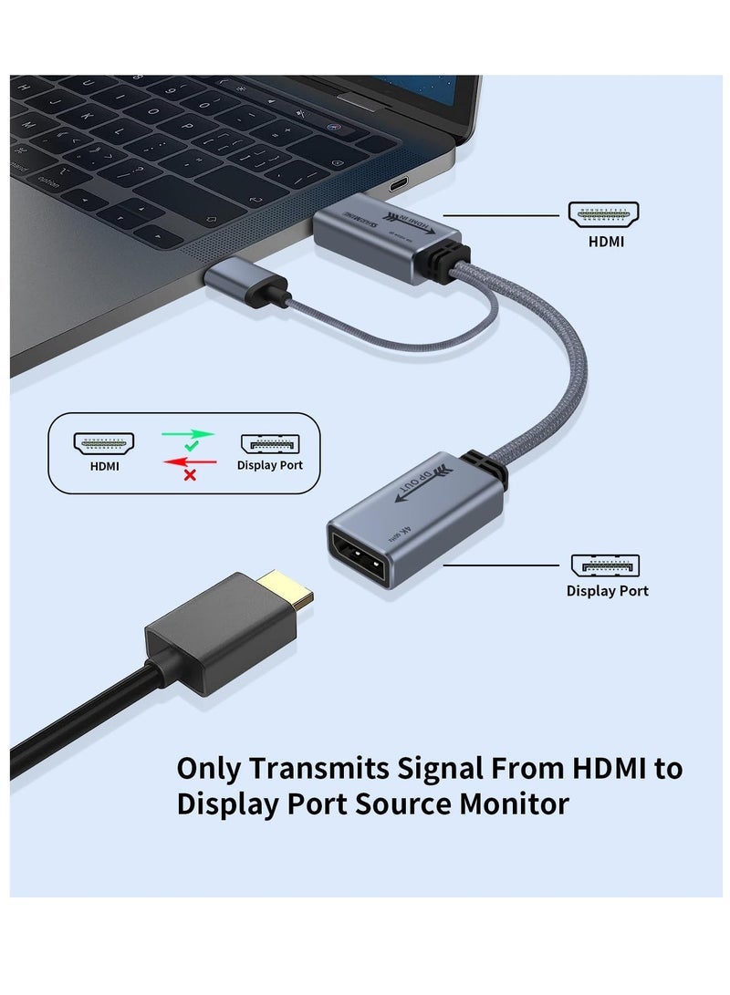 HDMI To Displayport Adapter 4k@60Hz, Male To Female Converter Cable HDMI To DP 1.2 With Usb Power For Monitor, Computer, PS4, High Speed, HDCP2.2 Compatible, 0.65FT, 0.2M, Not Bidirectional - Image 3