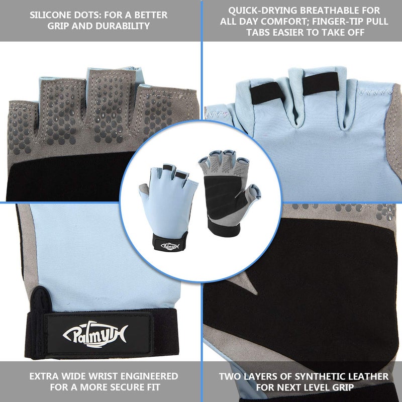 Palmyth UV Fishing Gloves Sun Protection Fingerless Kayaking Glove Men Women UPF 50+ SPF for Sailing, Hiking, Paddling, Canoeing, Rowing, Driving (Light Gray, Large) - Image 2